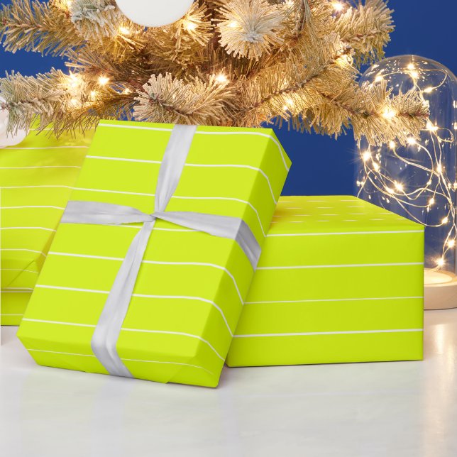 Papier Cadeau Bandes vert et blanc de néon chartreuse moderne (Vacances)