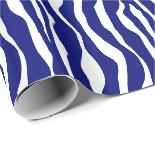 Papier Cadeau Bandes zébrées - Bleu et blanc de cobalt foncé