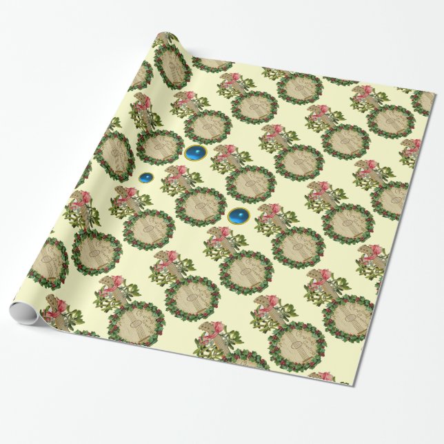 PAPIER CADEAU BANJO DE NOËL, MISTLETOES, BROCHERIES SAINES, GÈME (Déroulé)