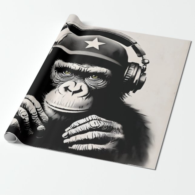 Papier Cadeau Banksy DJ Monkey Gorilla Chimp (Déroulé)