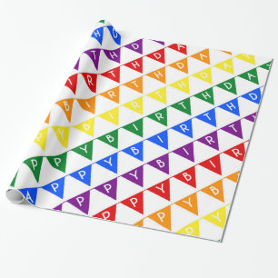 Papier Cadeau Bannières d'anniversaire arc-en-ciel