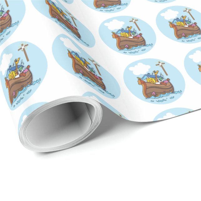 Papier Cadeau Baptême bébé Noé's sur mesure, Bleu Garçon (Coin rond)