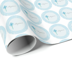 Papier Cadeau Baptême de garçon en dentelle bleue