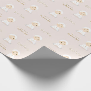 Papier Cadeau Baptême Fille Bébé avec Bonnet