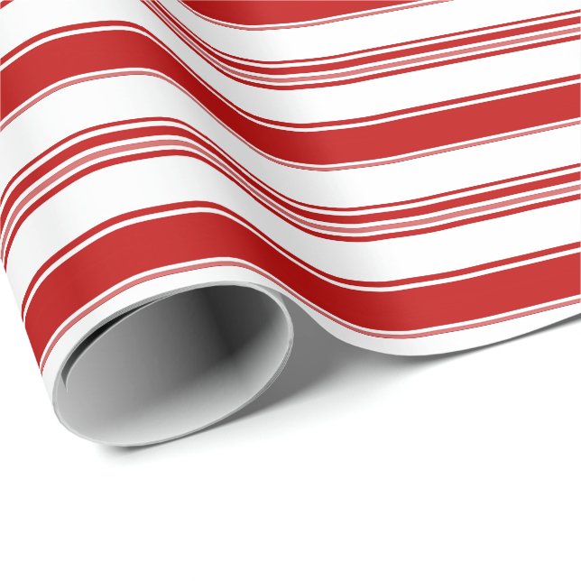 Papier Cadeau Barbe à bonbons horizontale rouge et blanche (gran (Coin rond)