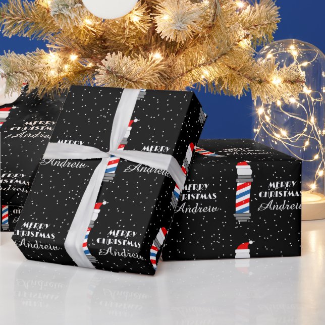 Papier Cadeau Barber shop pole personnalisées Noël (Vacances)