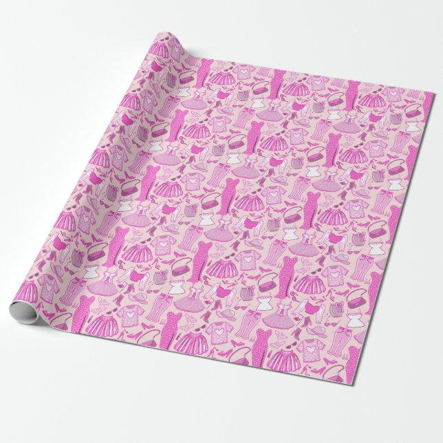 Papier Cadeau Barbiecore rose et rose chaud (Déroulé)