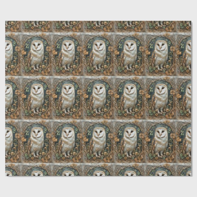 Papier Cadeau Barn Owl Forêt Celtique Cadre Pagan Nature Spirit (Plat)