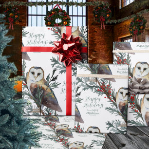 Papier Cadeau Barn Owl In The Woods Ajouter Le Nom Joyeux Vacanc