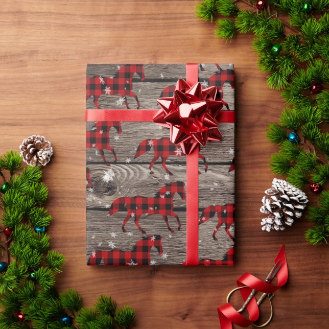 Papier Cadeau Barne Buffalo neigeux Plaid Christmas Horse (Cadeau de vacances)