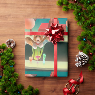 Papier Cadeau Bartending Dog in Retro Bar