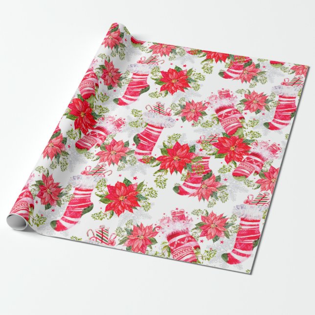 Papier Cadeau Bas et gants de poinsettia de Noël (Déroulé)