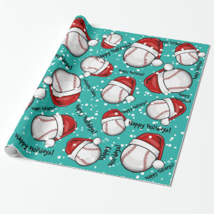 Papier Cadeau Base-ball avec un casquette de Père Noël de styl