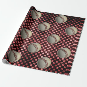 Papier Cadeau Base-ball sur l'arrière - plan rouge de damier