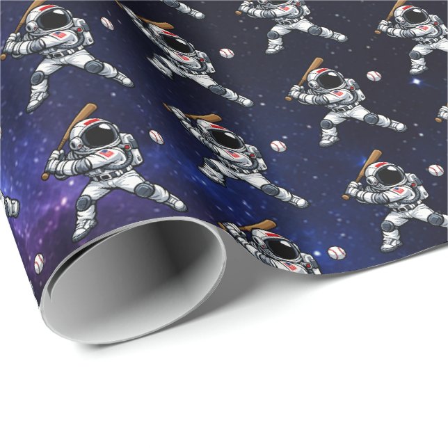 Papier Cadeau Baseball Astronaute (Coin rond)