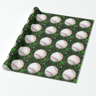 Papier Cadeau Baseball blanc avec points rouges