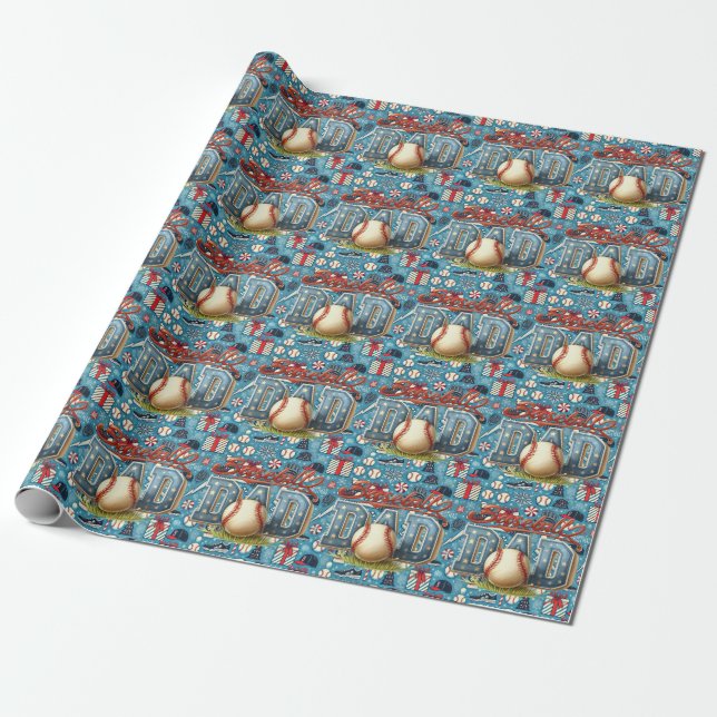 Papier Cadeau Baseball DAD arrière - plan bleu Noël (Déroulé)