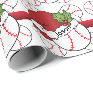 Papier Cadeau Baseball de Noël de Santa Hat   Nom do-it-yourself