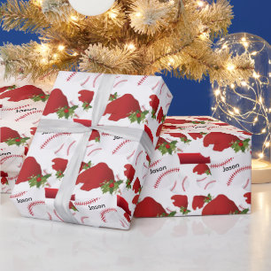 Papier Cadeau Baseball de Noël   Texte DO-IT-YOURSELF