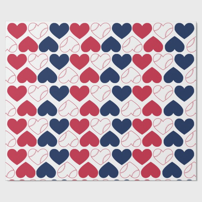 Papier Cadeau Baseball Heart Wrapping Paper (Plat)