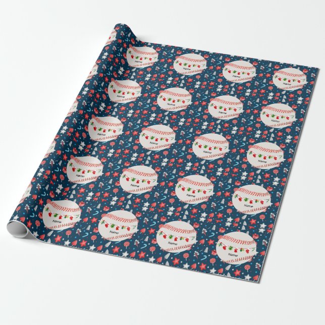 Papier Cadeau Baseball pour Noël avec le nom des enfants (Déroulé)