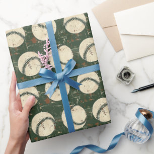 Papier Cadeau Baseball Vert Rustique