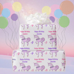 Papier Cadeau Bashful Unicorn Personnaliser Nom Age Rose Stars