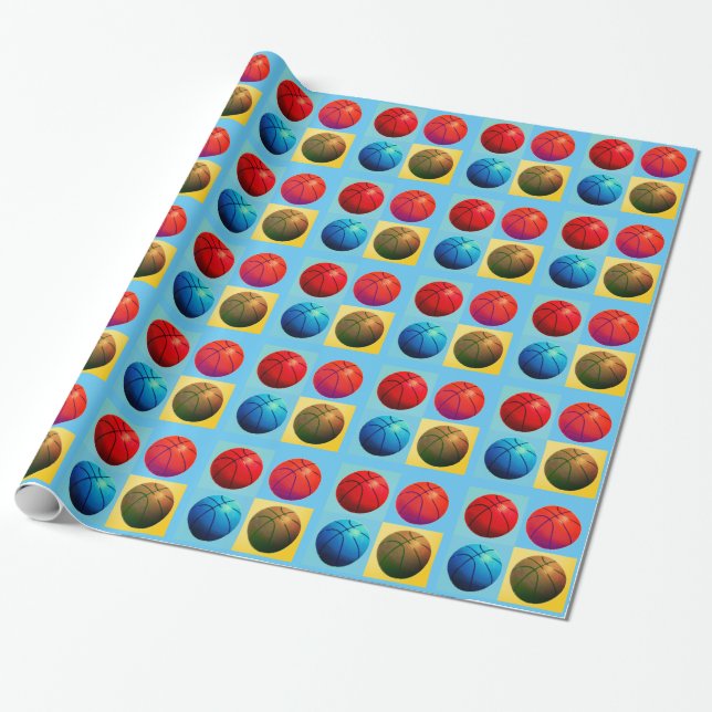 Papier Cadeau Basket-ball Art Pop Quatre Couleurs (Déroulé)