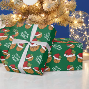 Papier Cadeau Basket-ball avec Santa Hat