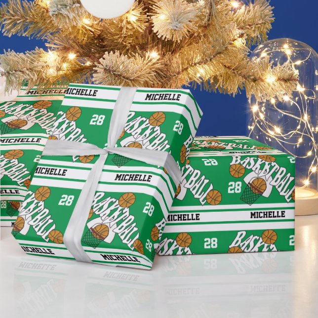 Papier Cadeau Basket-ball Grandes vertes et blanches (Vacances)