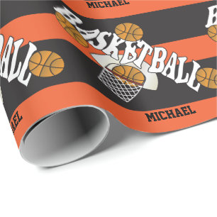 Papier Cadeau Basket-ball orange noir