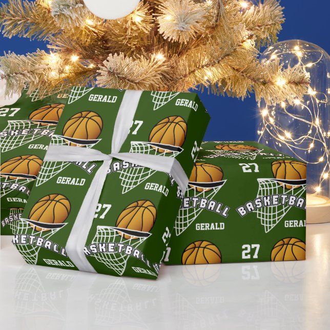 Papier Cadeau Basket-ball personnalisé - Vert foncé (Vacances)