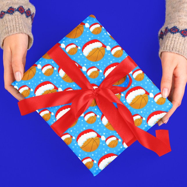 Papier Cadeau Basket-ball portant Père Noël Casquette et flocons (Créateur téléchargé)