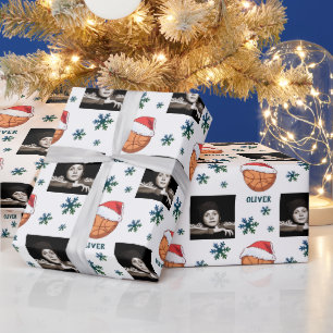 Papier Cadeau Basket Ball Santa Hat Snowflake Nom Photo
