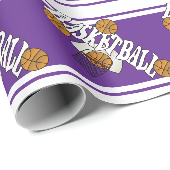 Papier Cadeau Basket-ball sur Arrière - plan violet et blanc (Coin rond)