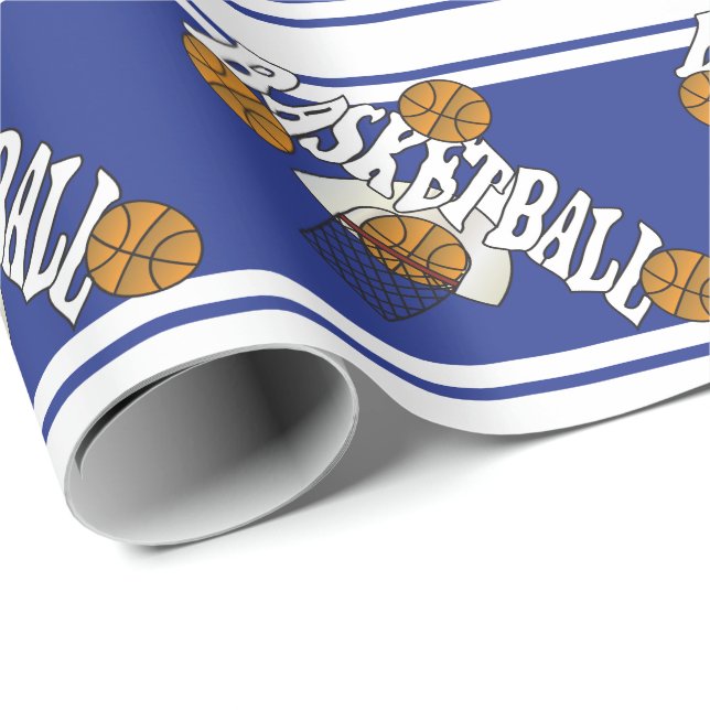 Papier Cadeau Basket Bleu foncé et bandes blanches (Coin rond)