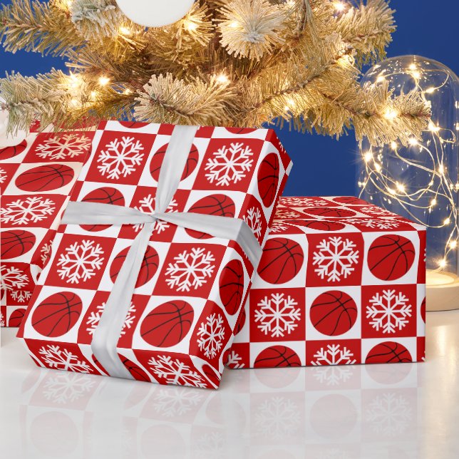 Papier Cadeau Basket de Noël Flocon de neige Rouge et blanc (Vacances)