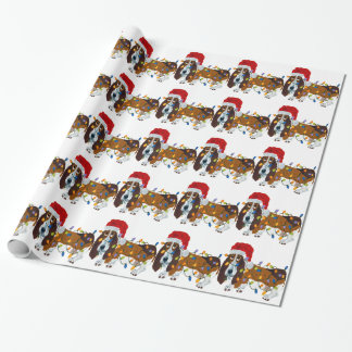 Papier Cadeau Basset embrouillé dans des lumières de Noël
