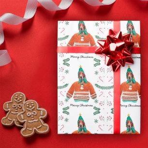 Papier Cadeau Basset Hound Chien portant un pull de Noël Festif