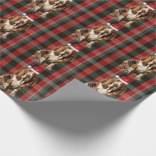 Papier Cadeau Basset Hound Chien rouge et vert Plaid Noël