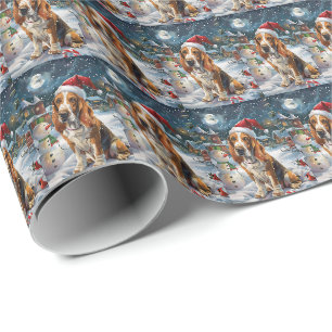 Papier Cadeau Basset Hound Chien Winter Wonderland Noël Joie