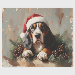 Papier Cadeau Basset Hound dans une peinture à l'huile de chapea