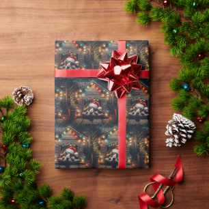 Papier Cadeau Basset Hound de Noël dans une niche