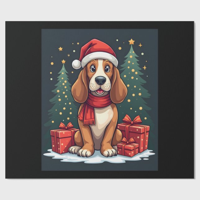Papier Cadeau Basset Hound Dog Christmas Parties Santa Dog Lover (Plat)