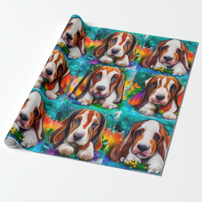Papier Cadeau Basset hound dogs motif Wrapper Papier (Déroulé)