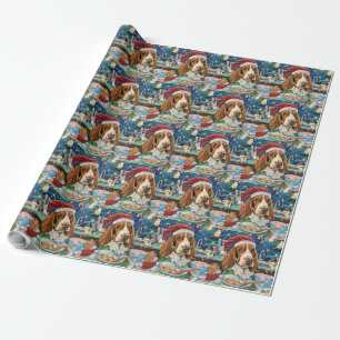 Papier Cadeau Basset Hound Fête de Noël en Cuisine : Noël Festif