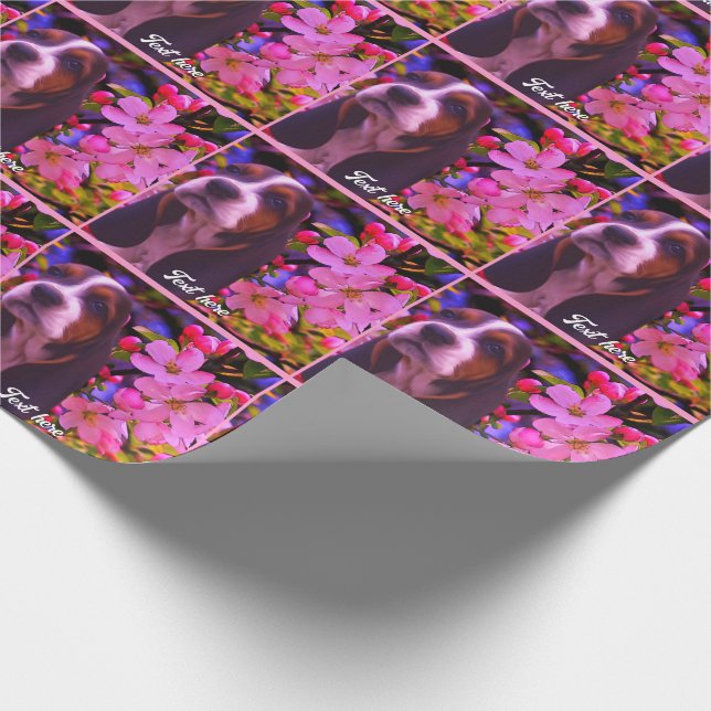 Papier Cadeau Basset Hound Fleurs de marionnettes personnalisées (Coin)
