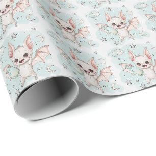 Papier Cadeau Bat Cute Baby Pastel Motif d'aquarelle