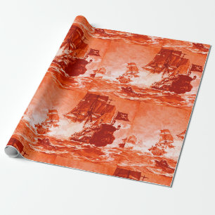 PAPIER CADEAU BATAILLE DE BATEAU EN ROUGE