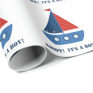 Papier Cadeau Bateau à voile Bébé Garçon Douche Wrapper Papier